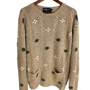 Vintage Polo Ralph Lauren Sweater Large Linen Silk Wool Golf Cable Knit Pullover
